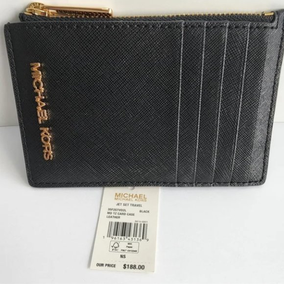 MICHAEL KORS Jet Set Crossbody Bag Black Gold Chain & Matching Wallet Card Case - Picture 12 of 14